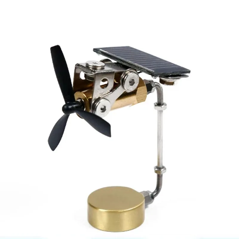 Décoration de tableau de bord de voiture en forme de moulin à vent solaire avec base en laiton, modèle de ventilateur solaire tout métal, ornement mécanique solaire, cadeau pour intérieur ou bureau