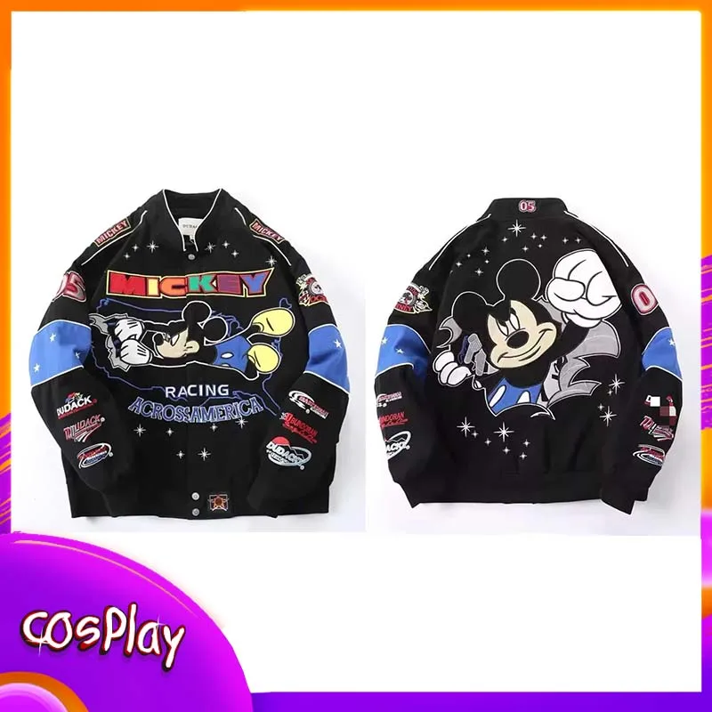 

Куртка Микки Майн с мультяшной вышивкой Диснея, модное свободное пальто, мужская и женская мотоциклетная одежда, бейсбольная форма, уличная одежда