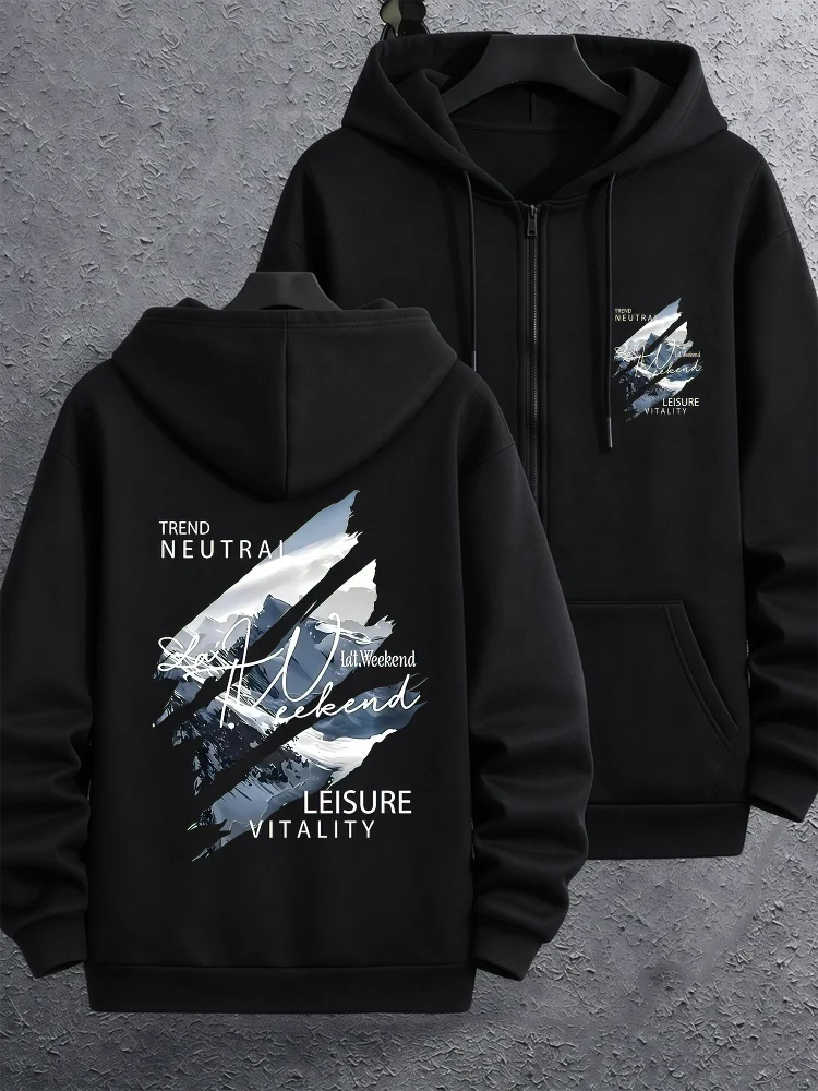 Moletom com capuz e zíper para homem, com slogan de montanha e natureza, estilo Y2K vintage, para treino atlético, jaqueta esportiva quente e folgada