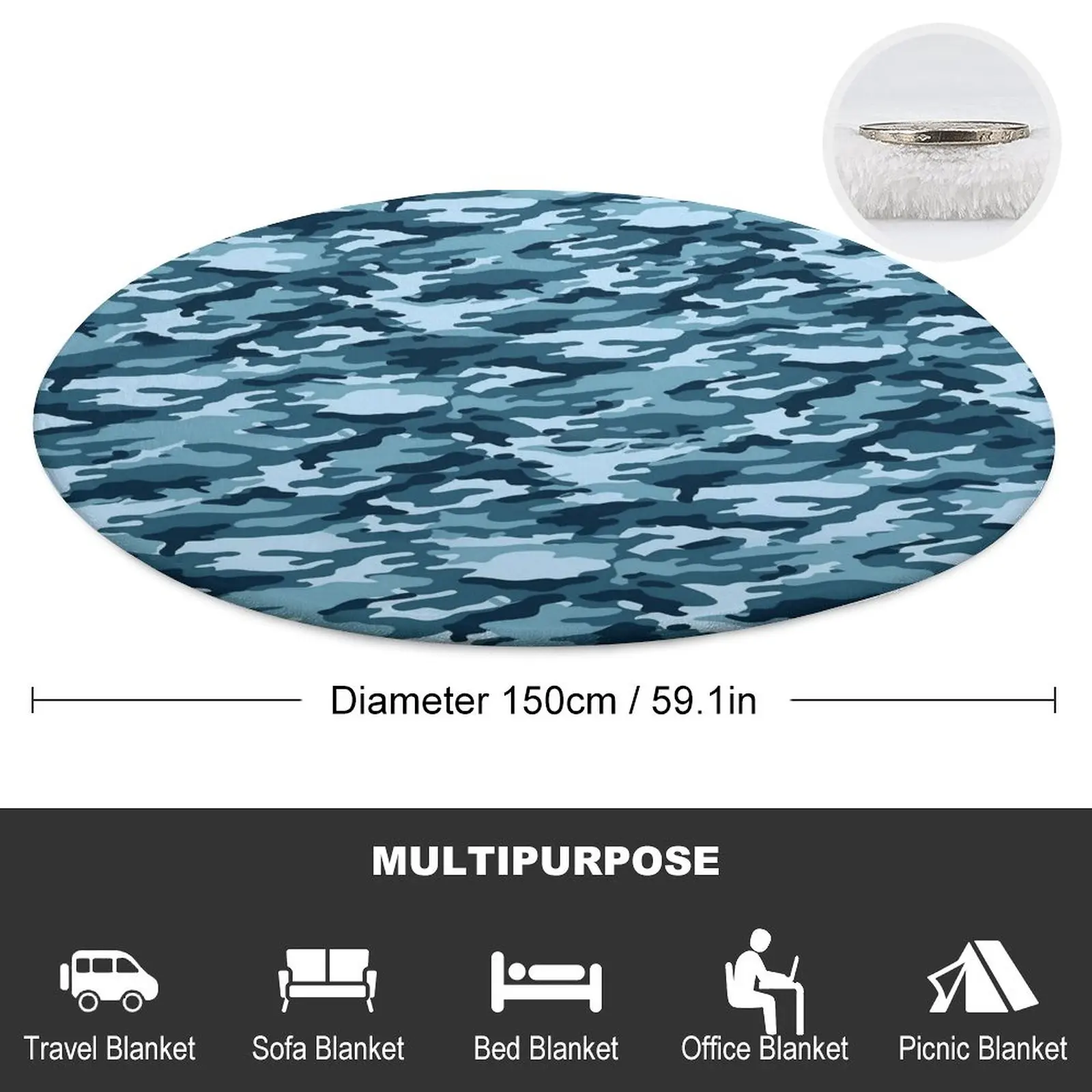 Soft Durable Round Blankets Camping Blue Camo Throw Blanket Camouflage Print Flannel Bedspread Living Room Cute Sofa Bed Cover