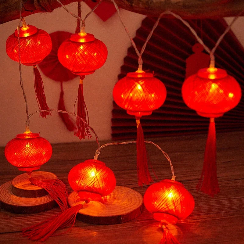 LED Lantern String Lights, Red Hanging Lamp Atmosphere Light for Chinese New Year Spring Festival Wedding Home Party Decor Luces