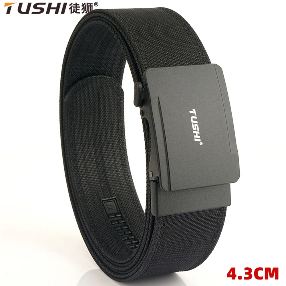 TUSHI Genuine 1.7 inch Military Belt Automatic Buckle Sturdy Nylon Tactical Belt EDC Outdoor gun Belt IPSC Casual Waistband Male