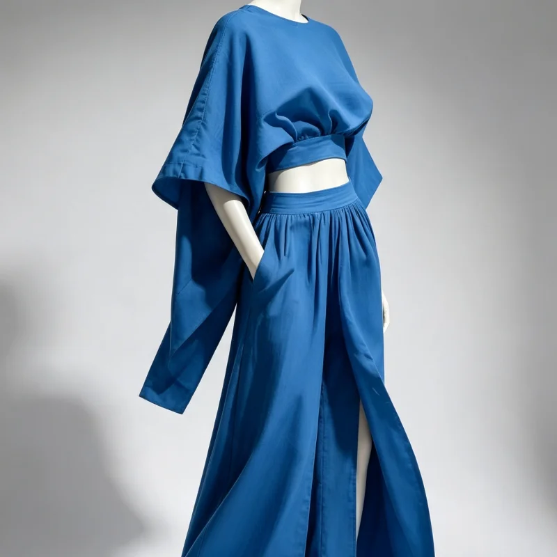 Women Summer 2 Piece Outfits,Age Inclusive Women Outfit High Slit Maxi Skirt Travel Polyester Fiber Vacation Matching Sets