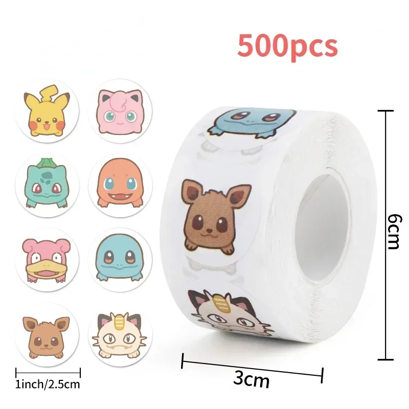 New 500PCS Pokemon Stickers Round Sealing Stickers Self-adhesive Labels Notebook Phone Case Roll Stickers Children Gift