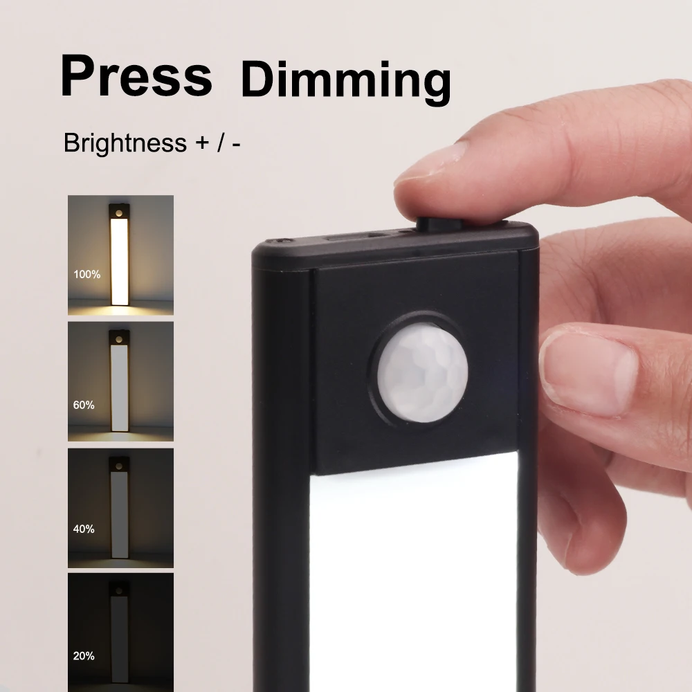 LUCKYLED PIR Night Light Motion Sensor LED Kitchen Cabinet Lighting Dimming  5V USB Rechargeable Wardrobe Dresser Lampagnetic
