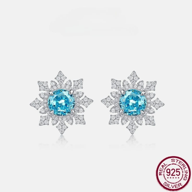 

New S925 pure silver ice flower cut high carbon diamond light sea blue fashionable European and American style wedding jewelry