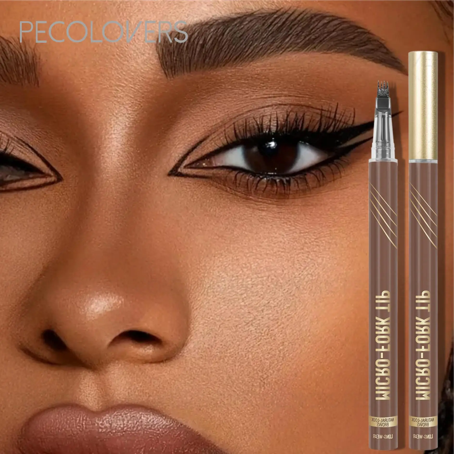 Caneta de sobrancelha à prova d'água 3D, caneta de sobrancelha líquida de quatro pontas, desgaste duradouro