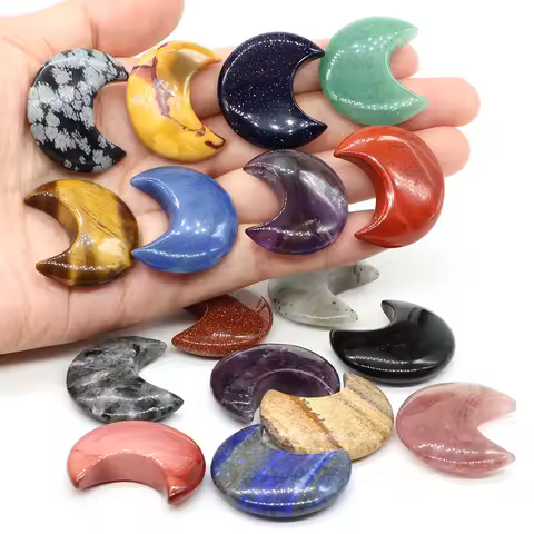 30mm Moon Shaped Statue Natural Stones Healing Crystals Amethyst Quartz Gems Mineral Specimen DIY Jewelry Accessories Home Decor