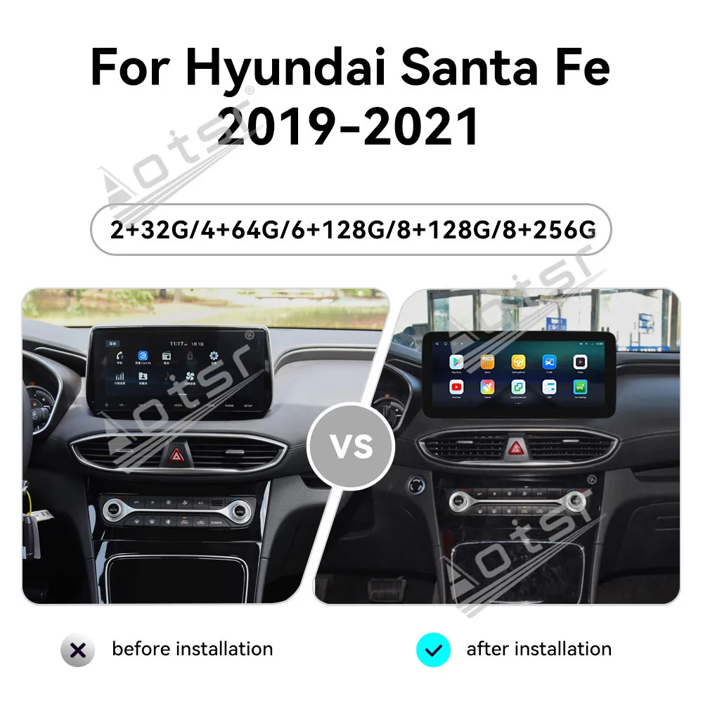Car Accessories Panel Android 14 12.3 inch Touch Screen Car Radio For Hyundai Santa Fe 2019-2021 GPS Navigation Stereo Head Unit