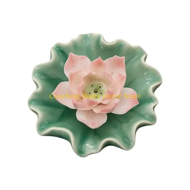 92MF Insences Burners Holders with Flower-and-Leaf Design, Perforated Center Openings, and Surrounding Dish for Falling