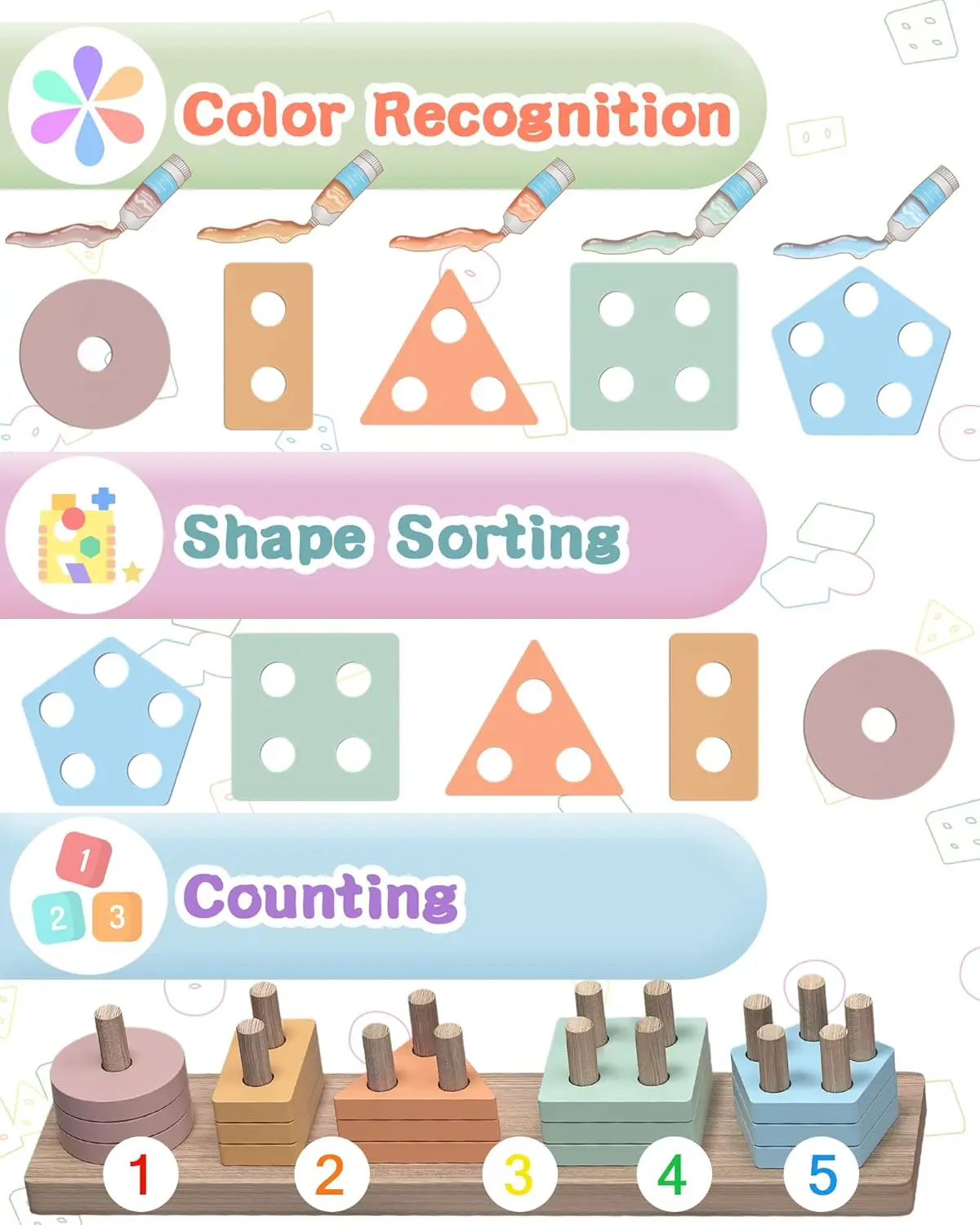 Montessori Toys for 1 2 3 Years Old Boys Girls Birthday Gifts, Wooden Sensory Toys for Ages 2-4 Toddlers Kids Baby, Toddler Lear