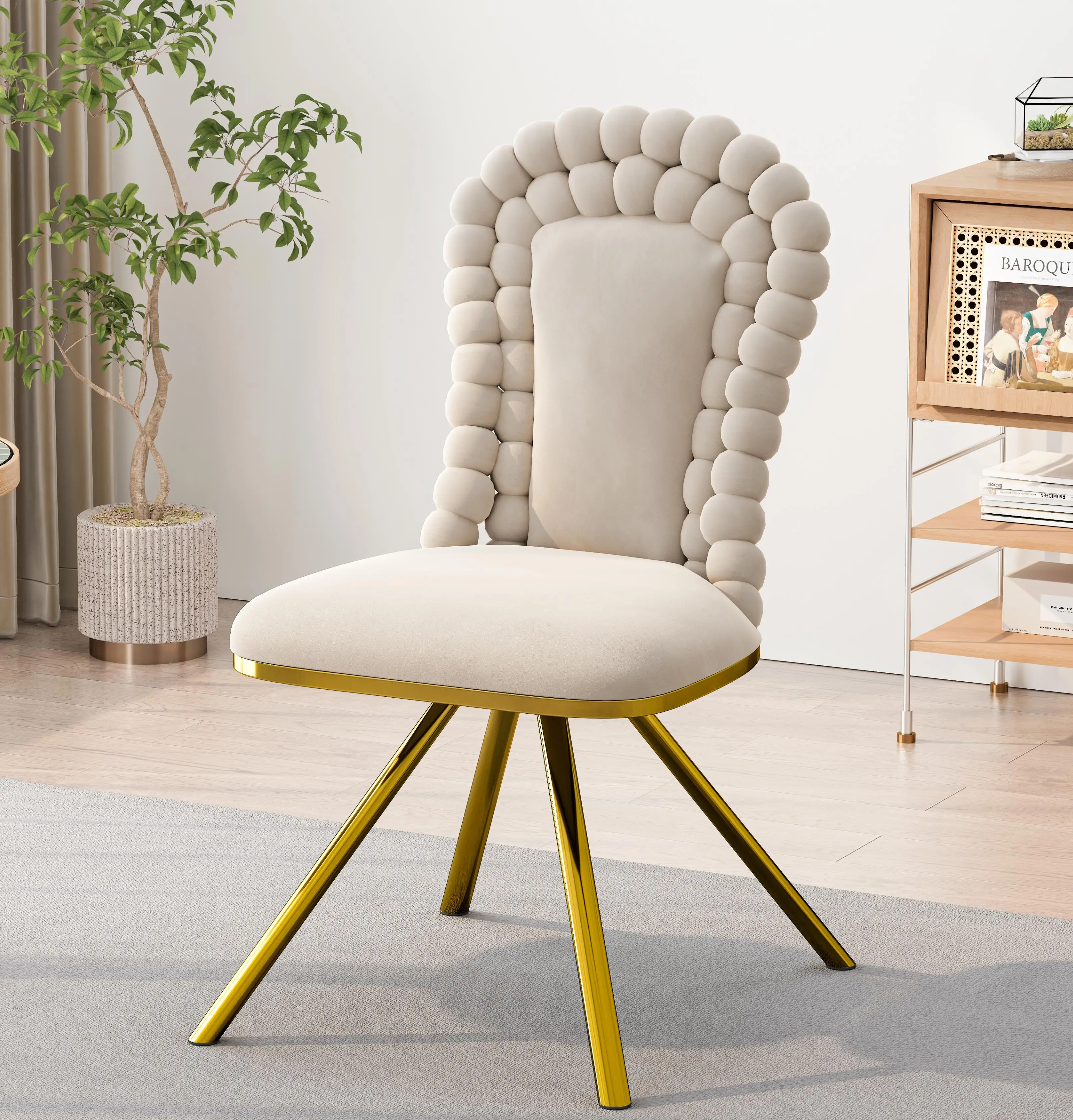 كراسي مخملية مكونة من قطعتين - 360 درجة °   كراسي تناول الطعام المنجدة الدوارة مع أرجل معدنية ذهبية لغرفة النوم وغرفة المعيشة وتناول الطعام