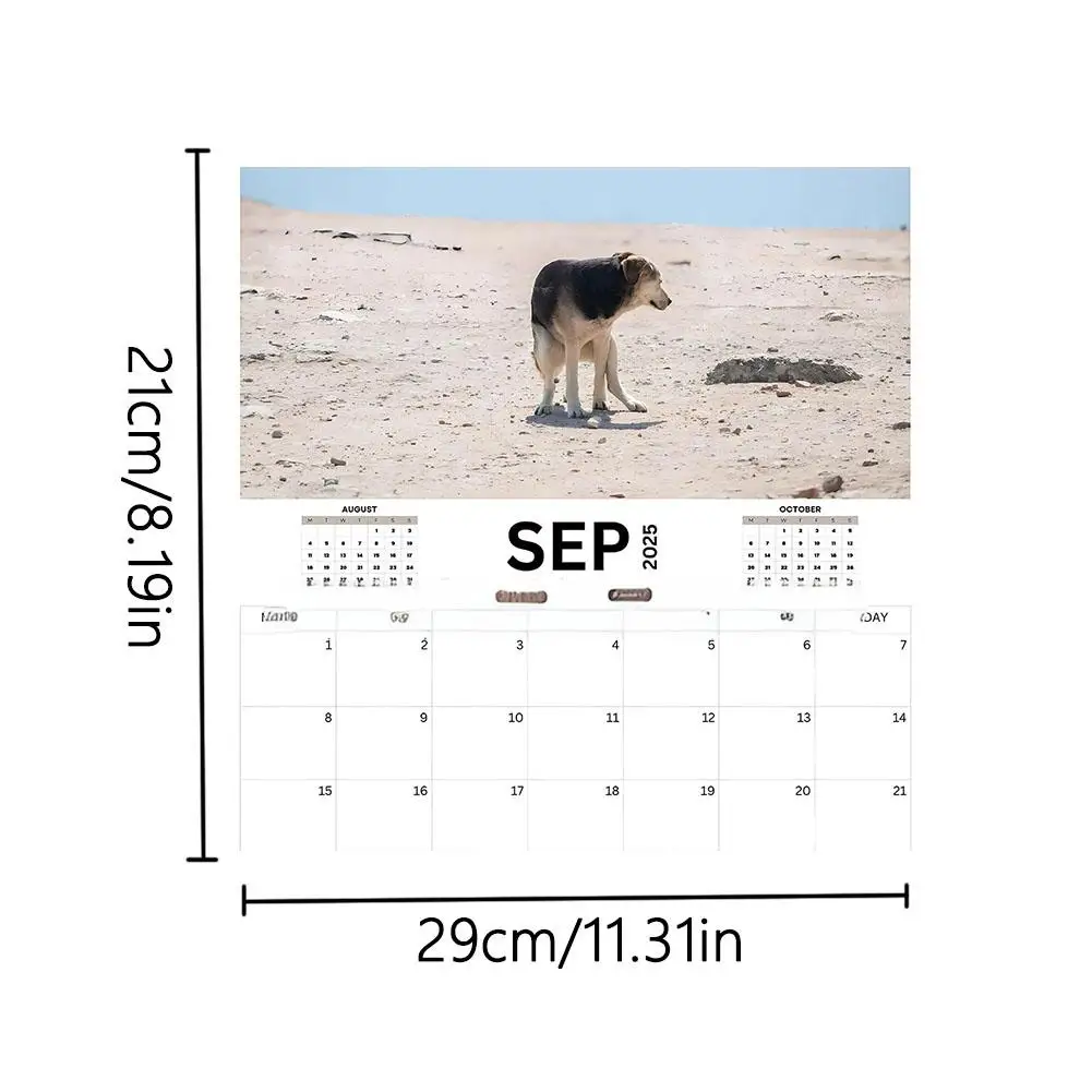 Calendrier mural drôle de chiens caca, cadeaux uniques pour les amis, motif de chien de compagnie mignon imprimé, art mural frontal, calendrier de