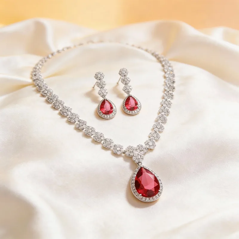 Valuable Lab Diamond Jewelry Set White Gold Promise Party Wedding Earrings Necklace for Women Bridal Engagement Jewelry Gift