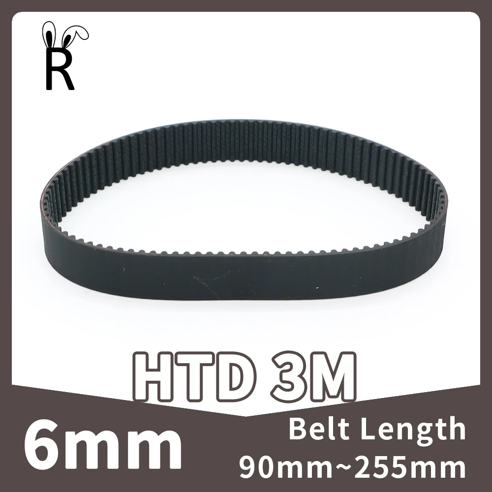 HTD 3M Belt Width 6mm Timing Belt Length 90mm~255mm 3M Number Of 30Teeth~85Teeth Closed Loop Rubber HTD3M Synchronous Belt 6mm