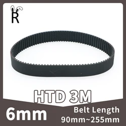 HTD Synchronous Belt, 3M Correia Dentada, Fechado Loop Rubber Belt, Comprimento 90 milímetros ~ 255 milímetros, 3M Número de 30 Dentes ~ 85 Dentes, 6 milímetros