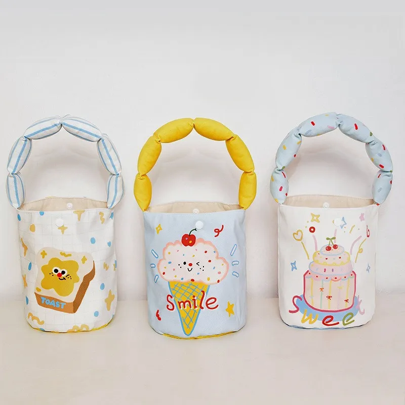 Girls Canvas Bucket Bag Cute Dessert Print Kids Handbag 2026
