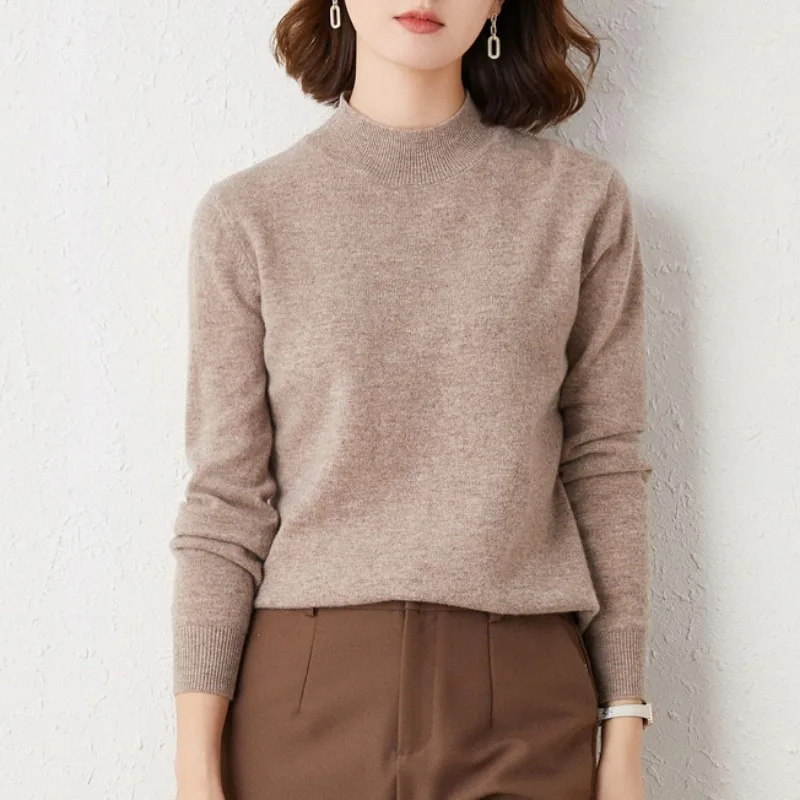 Spring Autumn Pullover Tops Knitted Shirts Women Sweaters Female Full Sleeve Skinny Elastic Casual Mock neck Sweater