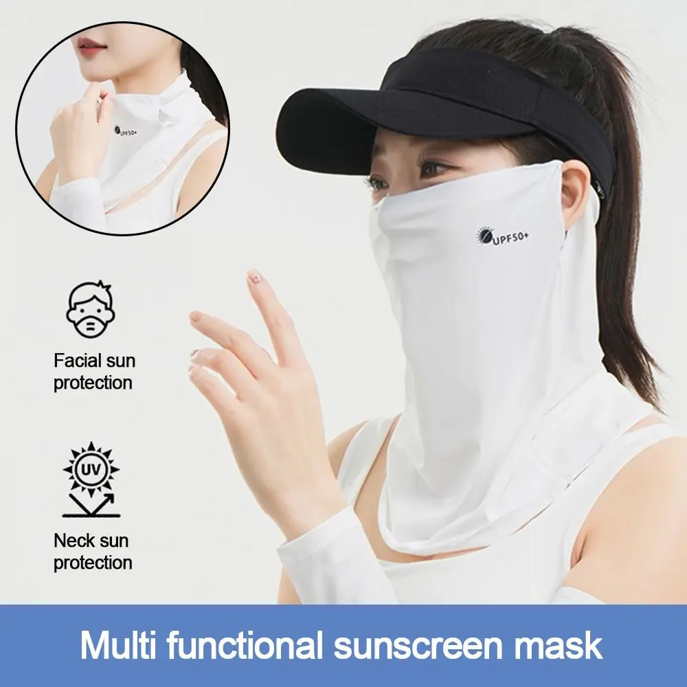 

High-quality UV Protection Sunscreen Face Veil Breathable Ear Hanging Ice Silk Face Mask Sunshade Summer Face Cover