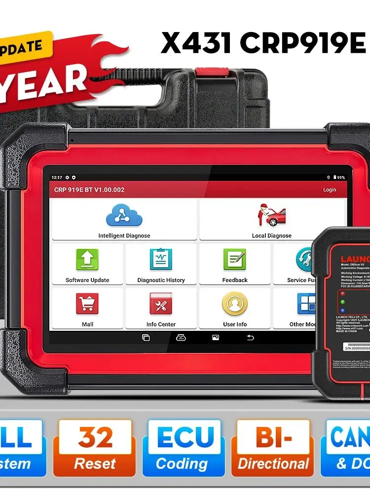 LAUNCH X431 CRP919E BT OBD2 Scanner CAN FD DOIP 32 Reset-Funktionen Vollsystem-ECU-Codierung Bidirektionale Diagnose-Scan-Tools für Autos