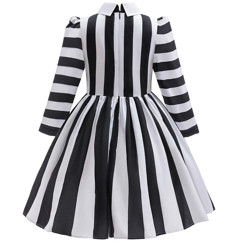 Robe de Princesse à Rayures Noires et Blanches pour Fille, Tenue Formelle de ixd'Anniversaire, Carnaval, Halloween