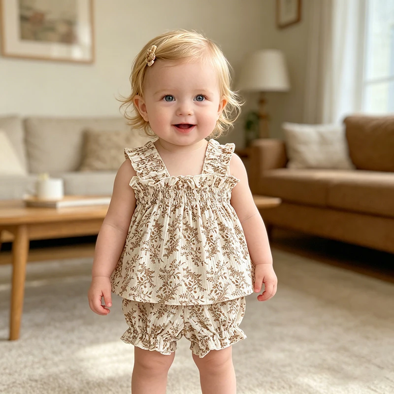 2026 Sommer Neu 0-3 Jahre Baby Mädchen Kleidungsset Kinder Neugeborene Koreanischer Stil Kurzarm Baumwolle Bedrucktes T-Shirt+Shorts Set