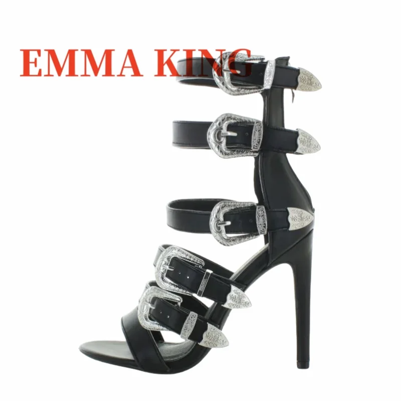 النساء الفضة مشبك المصارع صندل مثير المفتوحة تو التوى حزام منتصف العجل روما الصنادل الصيف الإناث الشاطئ أحذية مسطحة 35-44 #5