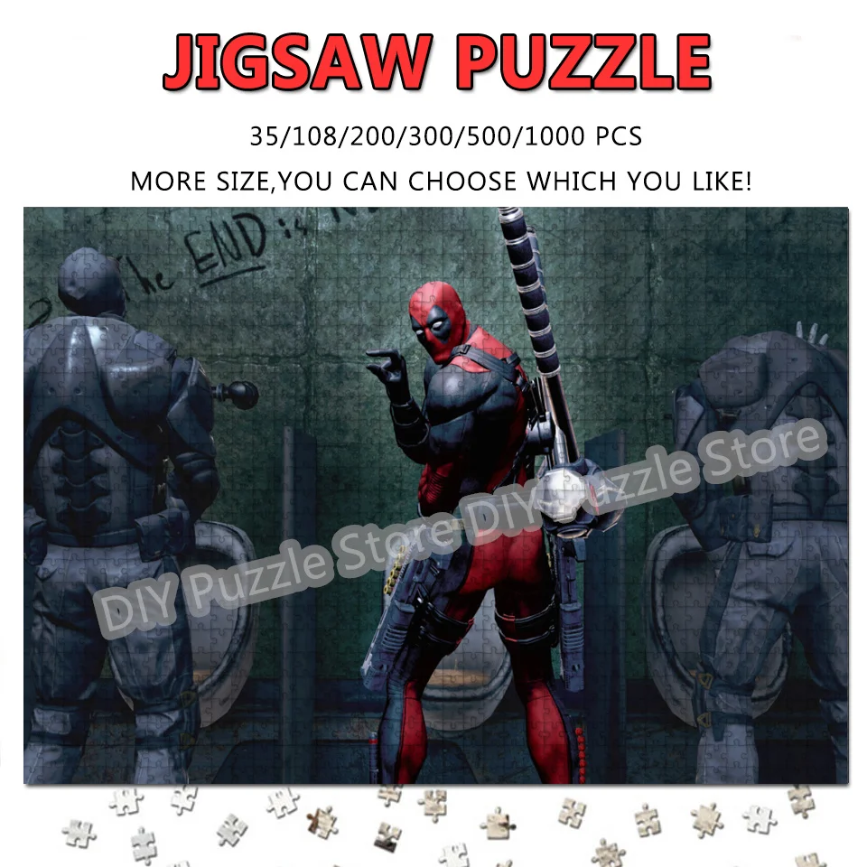 Marvel Funny Carrton Print Puzzle Jigsaw 108/200/300/500/1000/1500Pcs Deadpool Print Puzzle Diy Intelligence Puzzles Game Toys