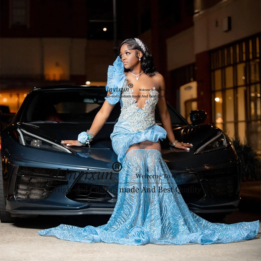 فساتين لحضور الحفلات الموسيقية الفاخرة بحورية البحر من حجر الراين للنساء من الأورجانزا لتزيين حفلات الزفاف مخصصة على شكل حرف v رداء السهرة