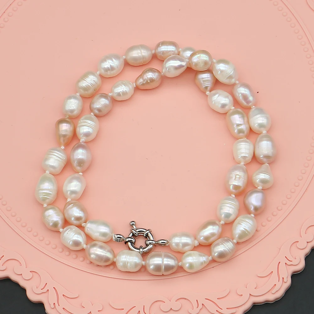 Fashionable Natural Freshwater Baroque Rice-shaped Textured Colored Straight-hole Pearl Steering Wheel Buckle Necklace Jewelry