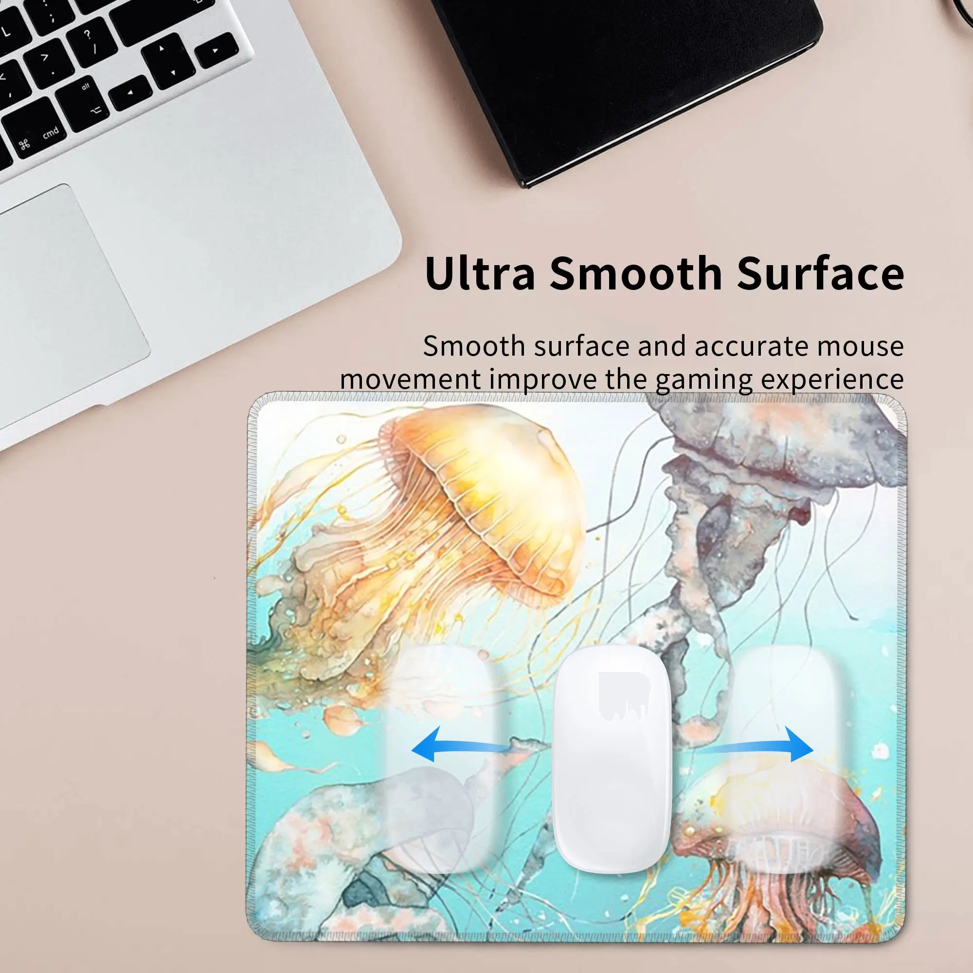 Light Jellyfish Watercolor Painting Mouse Pad Computer Keyboard Mouse Mat Gamer PC Laptop Desk Mat Office Accessories Table Mats