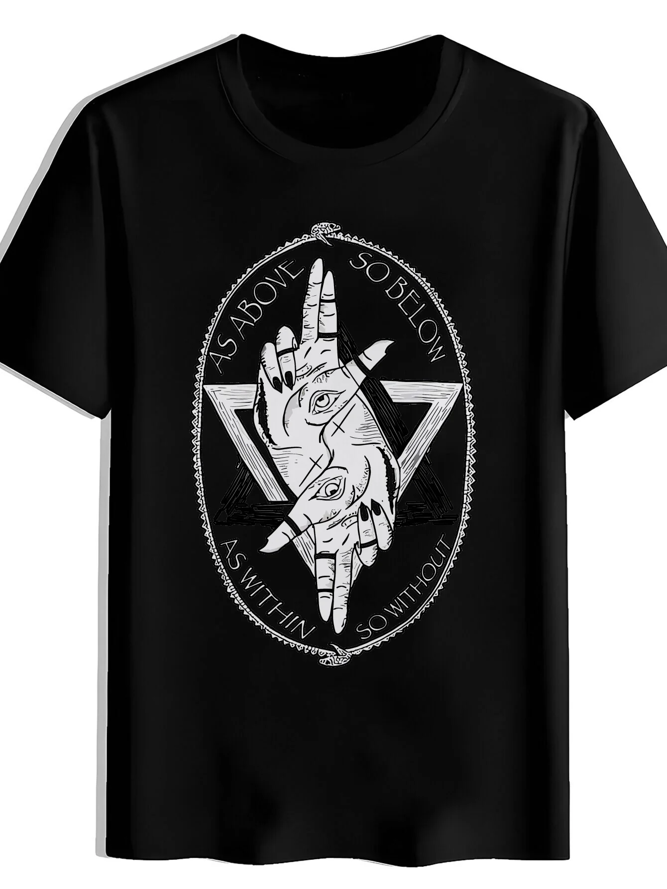 

Men'S Black "As Above, So Below" Graphic Tee - Eye-Catching Starry Hand Design, Casual Crew Neck Short Sleeve T-Shirt