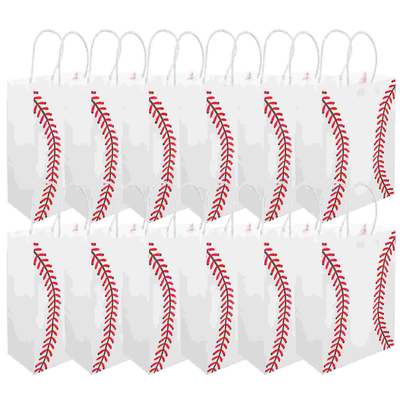 

12 Pcs Kraft Paper Sports Tote Bag Baseball Party Favor Snack Goodie Gift Bags With Handles For Wedding Retail Merchandise Small