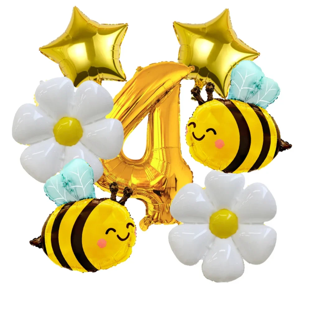 6 Stück Biene Gänseblümchen Golden 32 Zoll Zahl Aluminiumfolie Ballons Set Gänseblümchen Blumenballon für Bienenthema Geburtstag Babyparty Zubehör – Detail 14