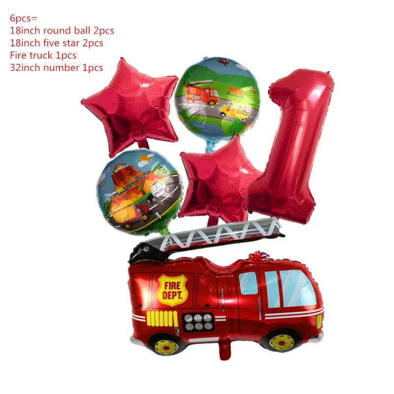 Fire Truck Theme Foil Balloons Fire Truck Digital Number Balloon Baby Shower Decoration Air Globos boys Birthday Party Supplies