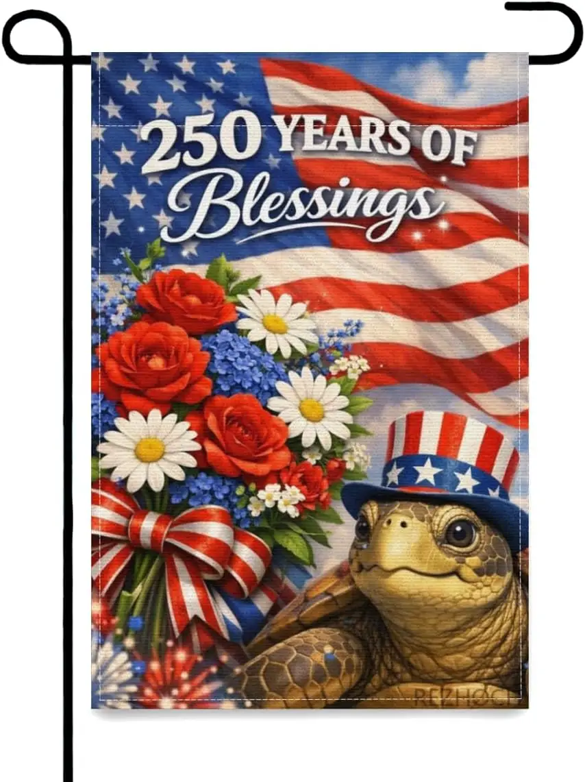 Blessings 250 Years America Garden Flag 12x18Inch,250 Anniversary USA Flag,Patriotic Sea Turtle Independence Day Outdoor Yar AAS