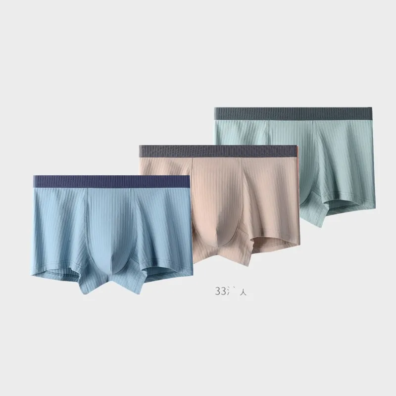 ملابس داخلية رجالية من القطن بلون سادة من BOWEYLUN مريحة ومسامية متوسطة الخصر للرجال