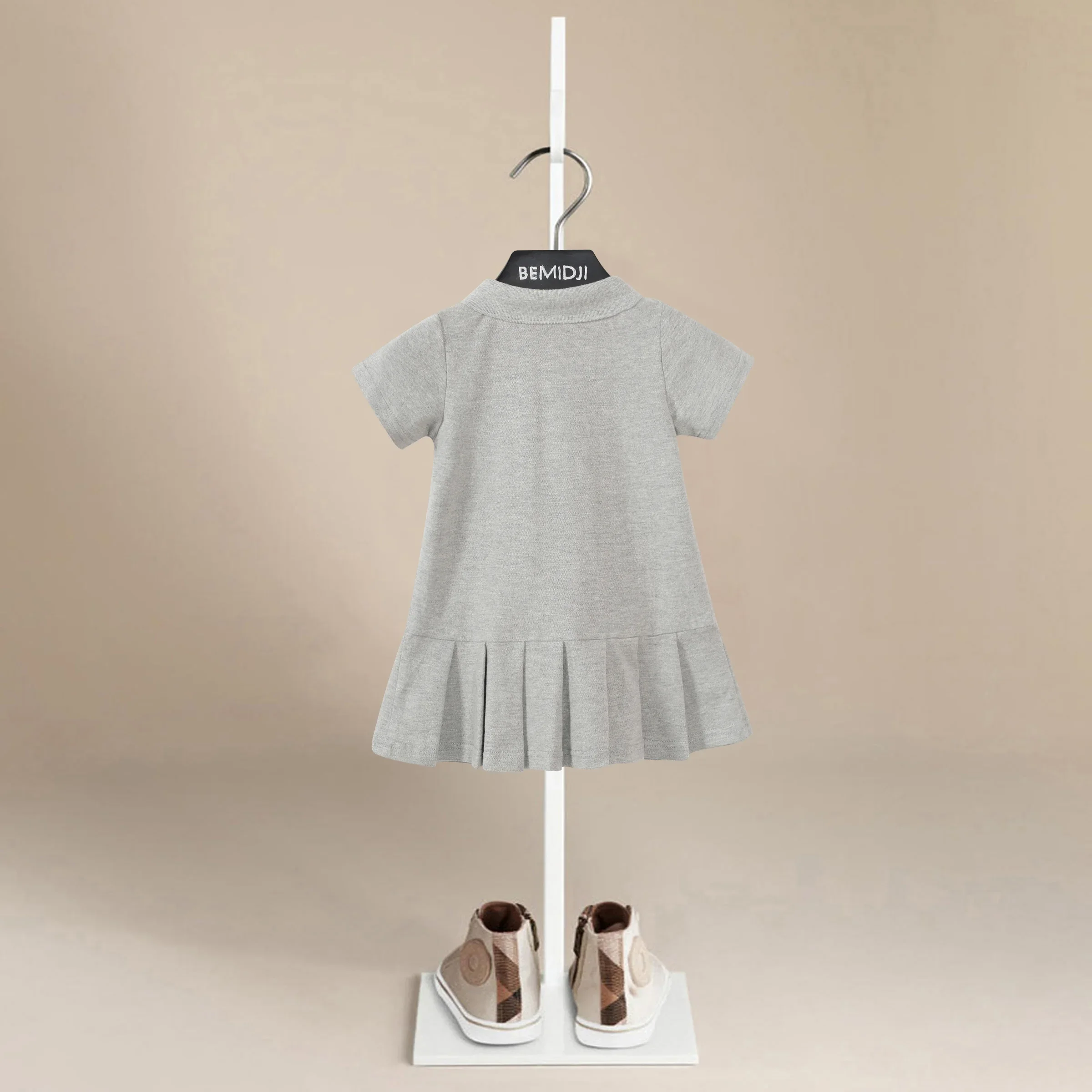 Kids Clothes Girls Summer Grey Cotton Polo Sport Casual Dress  Baby Girls Pretty short sleeves for Children 1-7 Year Dress