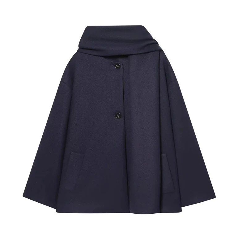 

Женское пальто, весеннее новое элитное модное темно-синее шарф с длинными рукавами, украшенное свободным и простым коротким пальто