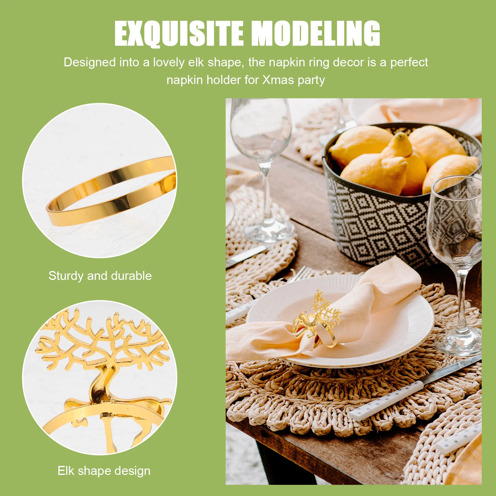 

6Pcs Modern Style Elk Napkin Rings Christmas Theme Decorative Holders Alloy Party Accessories Napkin Rings