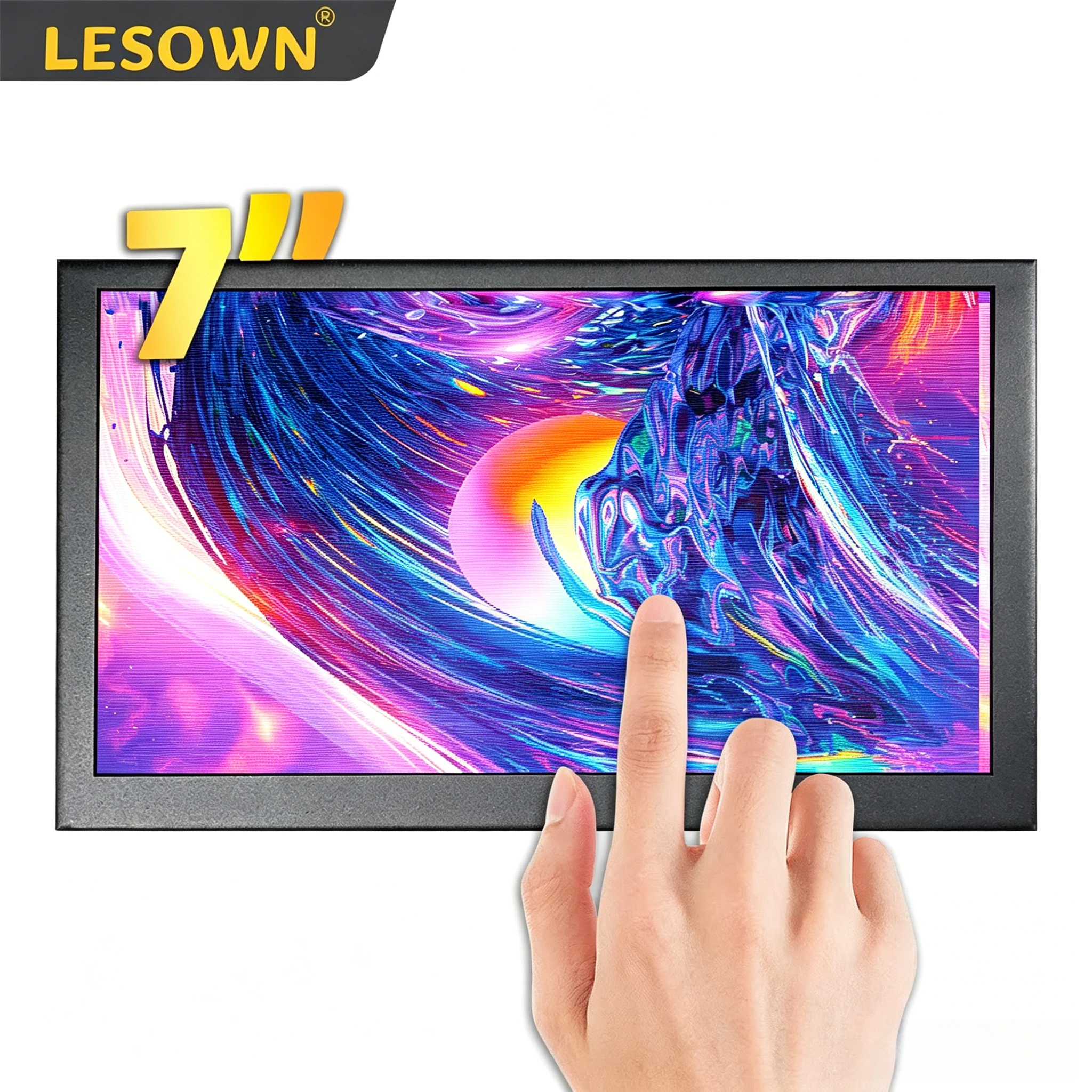 LESOWN 7.0" 1024x600 Desktop PC Temperature Touch Monitor Black Metal HDMI Screen for Custom Watercool Rig