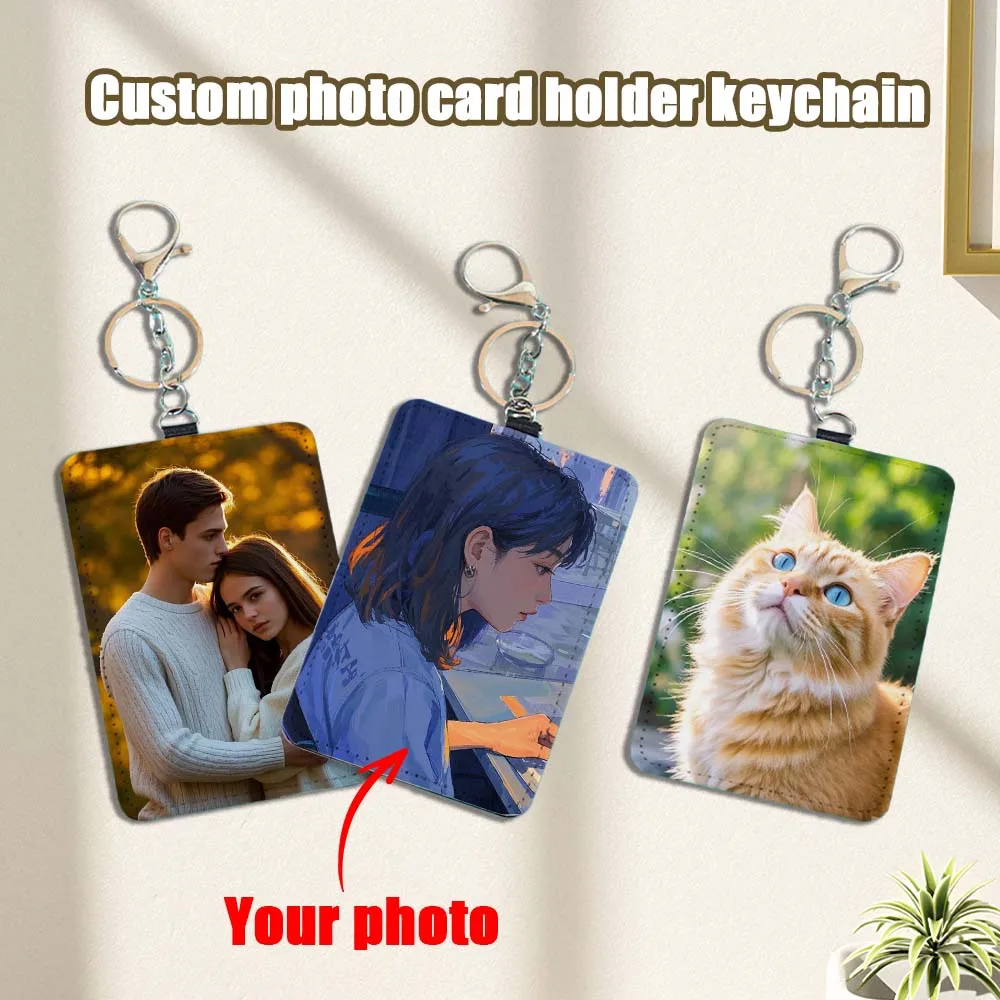 1pc Customized photo card bag, personalized card bag, men's and women's portable work ID card bag, keychain ID card bag