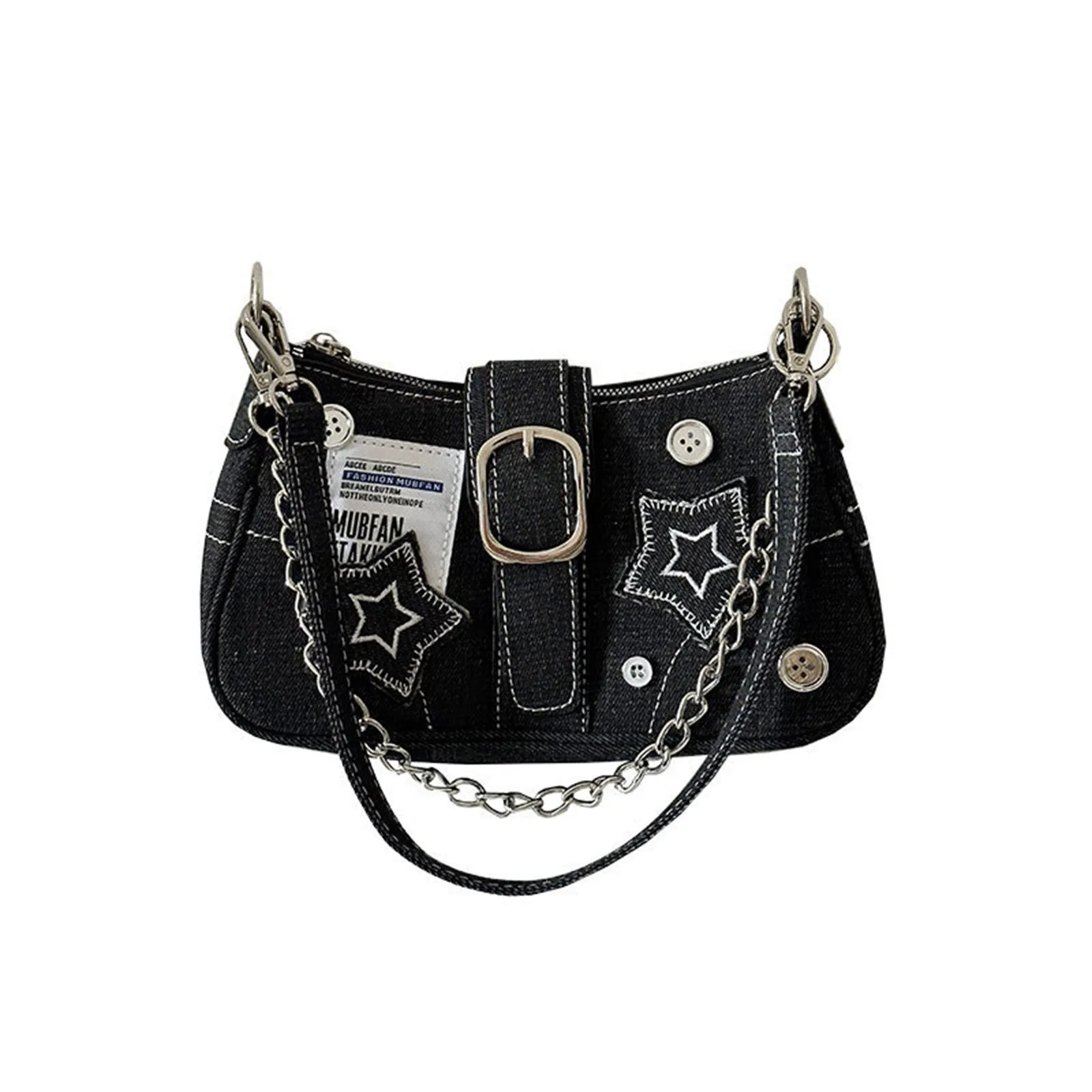 Borsa a tracolla Vintage in Denim moda giapponese Cool Dark Harajuku Style Denim Bag Pink Star Metal Chain borsa da donna sotto le ascelle