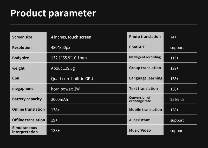S85 Pro 4‑Inch Touch‑Screen Language Translator Device,138 Languages,Voice Video Recording,Offline Translation,8GB 2000mAh