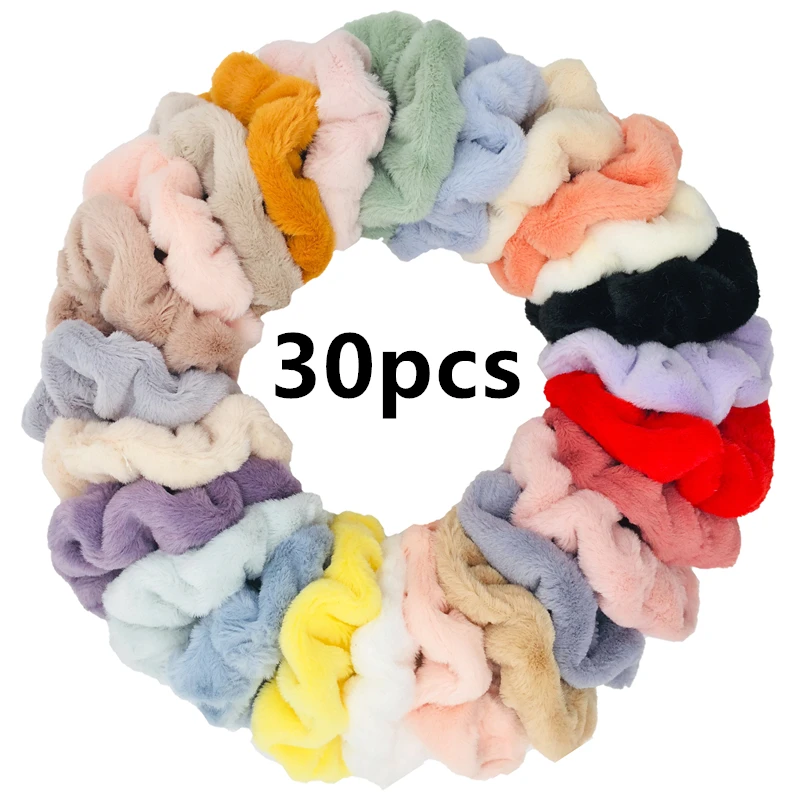 50/40/30pcs/10pcs Hair Scrunchies for Women Girl Plush Elastic Tie Rubber Band Christmas Santa Accessories Fluffy Fake Fur Satin