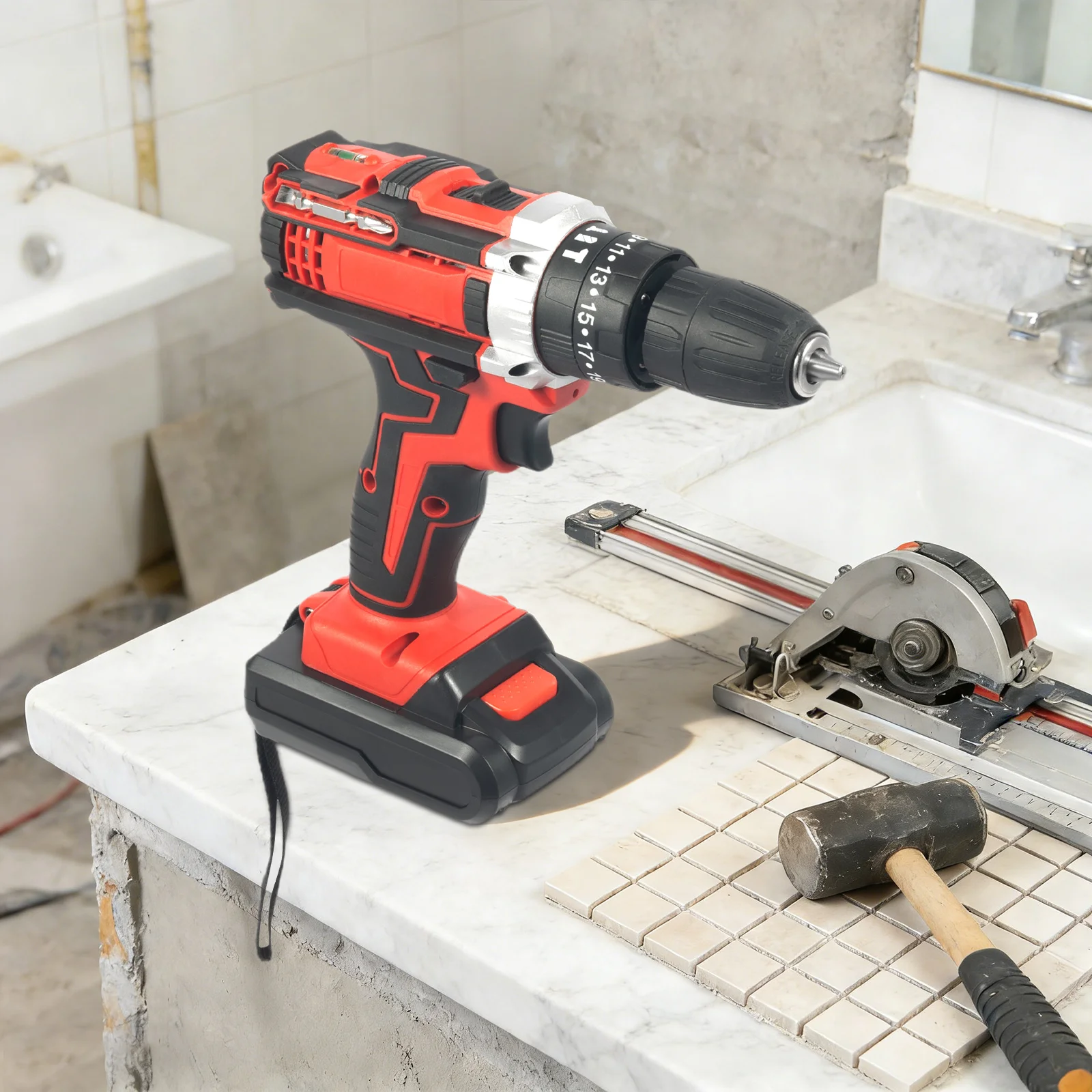 Cordless Power Drill Set 21V, Variable Speed Electric Drill with 24 Accessories & 25+3 Torque Settings for DIY Wood Drilling