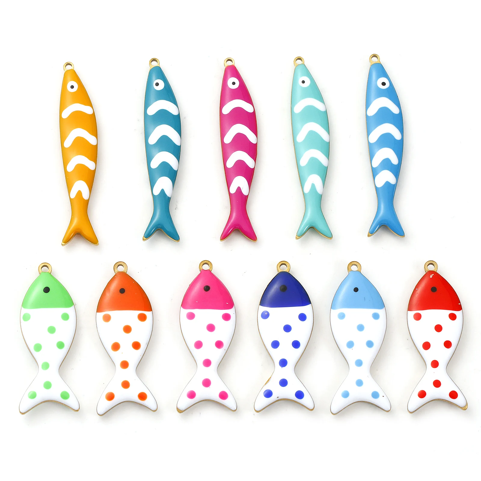 

2 Pcs 304 Stainless Steel Ocean Jewelry Pendants Fish Animal 18K Gold Plated Double-sided Enamel Charms For DIY Neckalce Making