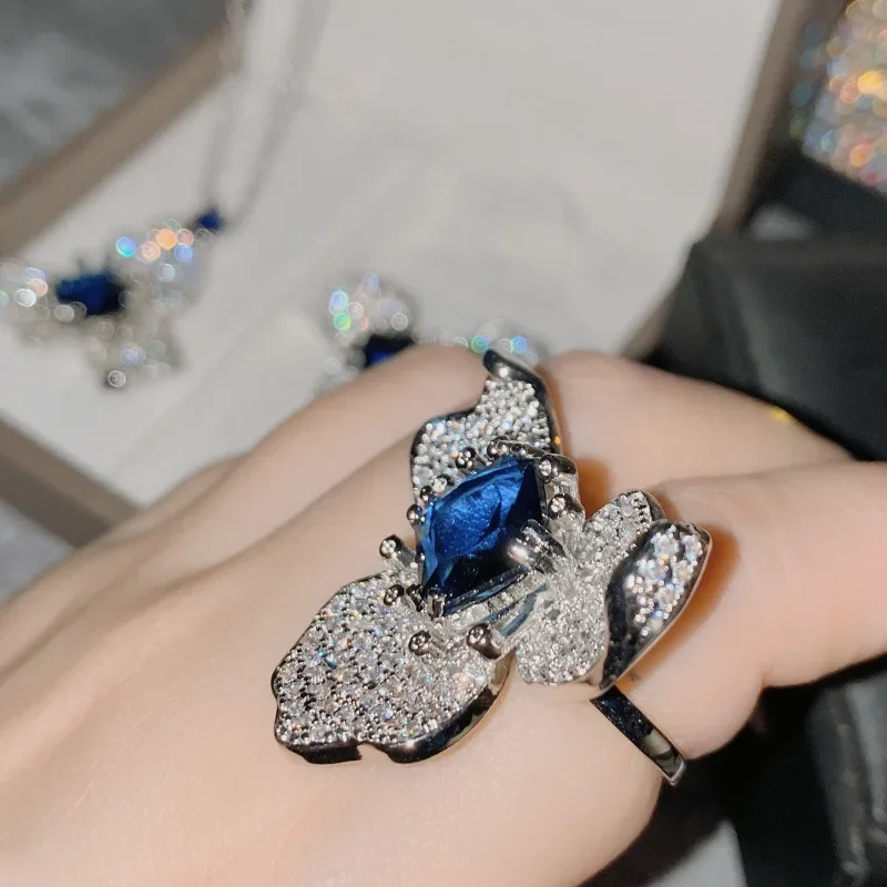 MDLFES Moiss1n الماس نمط مجوهرات مسدس مجموعة النساء مطلية بالذهب مايكرو مجموعة زركونيا الأزرق اكسيد الالمونيوم البرسيم