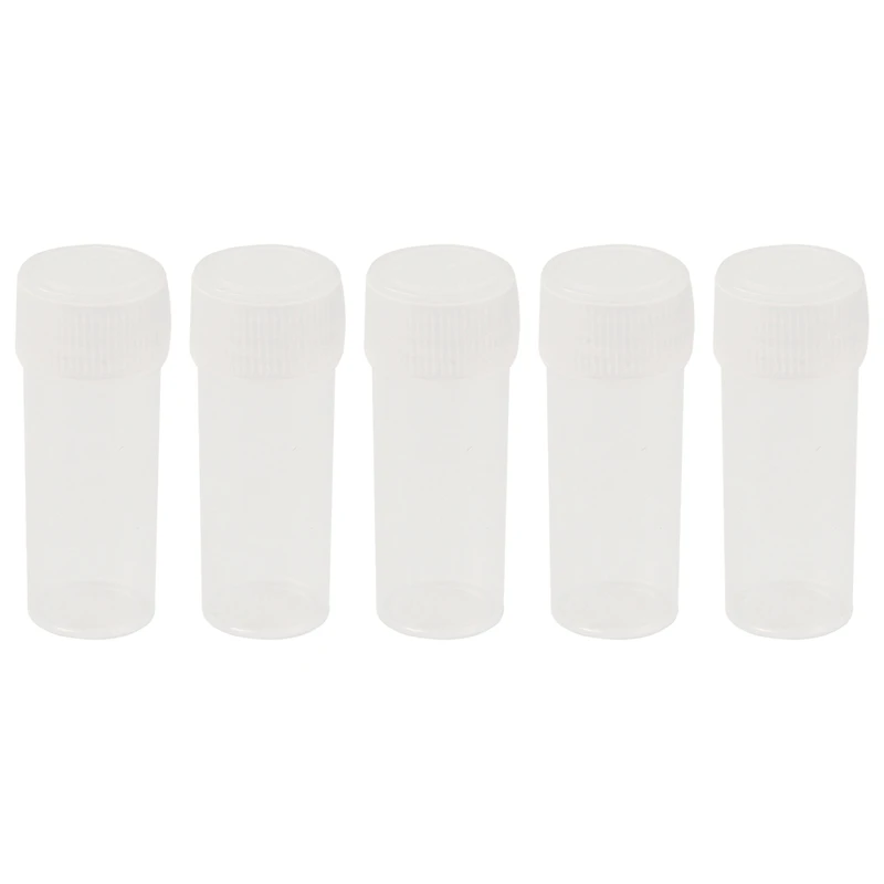 200X Plastic Sample Bottle 5Ml Test Tube Lab Small Vial Storage Container + Lid