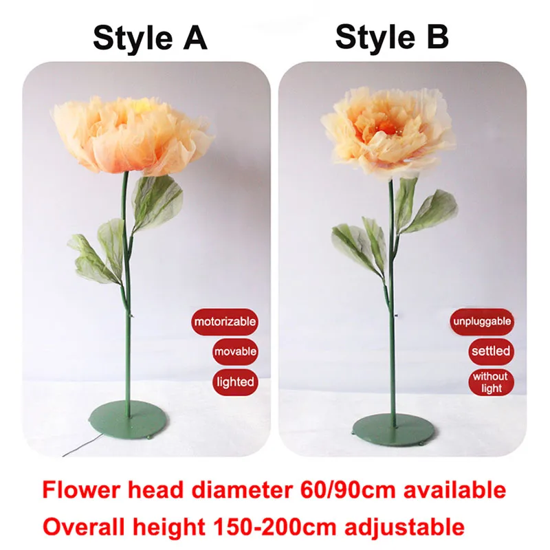 Wedding Decor Prop Large Electric Openable Artificial Flowers Height-adjustable Artificial Silk Flower Garden Decoration Mariage